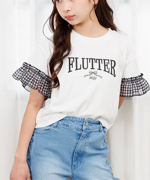 algy(アルジー)の「【puchily プチプラライン】シフォンフリル半袖Tシャツ(Tシャツ/カットソー・キッズ・オフホワイト/ネイビー/ラベンダー・160/150/140/130/120)」の2枚目の写真