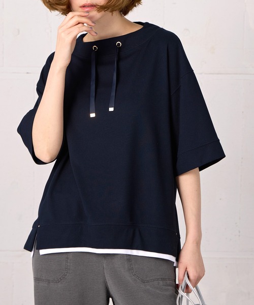 BELLUNA PLUS(ベルーナ)の「ワイドネックデザイン重ね着風プルオーバー(Tシャツ/カットソー・レディース・グリーン/ライトグレー/イエロー/ネイビー・LARGE/MEDIUM/X-LARGE)」の16枚目の写真