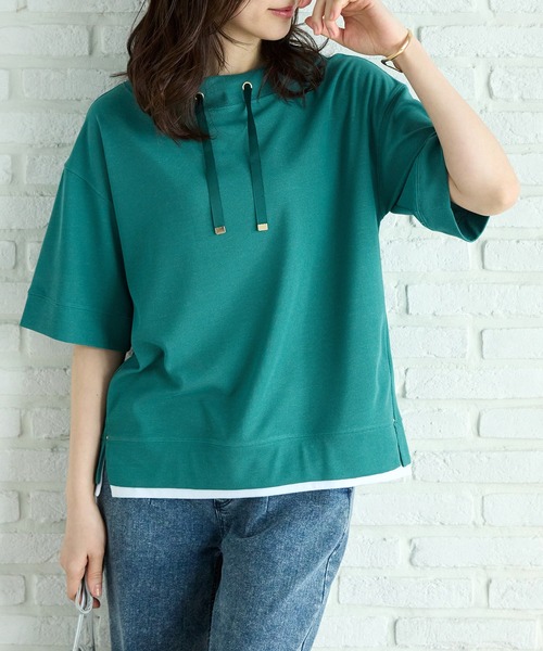 BELLUNA PLUS(ベルーナ)の「ワイドネックデザイン重ね着風プルオーバー(Tシャツ/カットソー・レディース・グリーン/ライトグレー/イエロー/ネイビー・LARGE/MEDIUM/X-LARGE)」の13枚目の写真