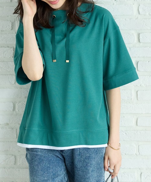 BELLUNA PLUS(ベルーナ)の「ワイドネックデザイン重ね着風プルオーバー(Tシャツ/カットソー・レディース・グリーン/ライトグレー/イエロー/ネイビー・LARGE/MEDIUM/X-LARGE)」の12枚目の写真