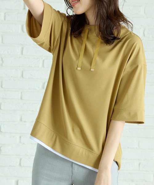 BELLUNA PLUS(ベルーナ)の「ワイドネックデザイン重ね着風プルオーバー(Tシャツ/カットソー・レディース・グリーン/ライトグレー/イエロー/ネイビー・LARGE/MEDIUM/X-LARGE)」の21枚目の写真
