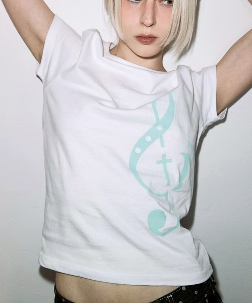 FANCY CLUB（ファンシークラブ）の「【FANCY CLUB】CLEF SYMBOL TEE / 【ファンシークラブ】クレフシンボル音符プリント半袖Tシャツ（Tシャツ/カットソー・レディース・ミント/ホワイト・ONE SIZE）」の2枚目の写真