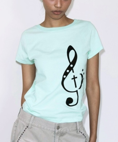 FANCY CLUB（ファンシークラブ）の「【FANCY CLUB】CLEF SYMBOL TEE / 【ファンシークラブ】クレフシンボル音符プリント半袖Tシャツ（Tシャツ/カットソー・レディース・ミント/ホワイト・ONE SIZE）」の12枚目の写真