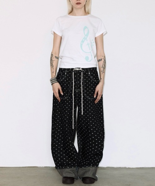 FANCY CLUB（ファンシークラブ）の「【FANCY CLUB】CLEF SYMBOL TEE / 【ファンシークラブ】クレフシンボル音符プリント半袖Tシャツ（Tシャツ/カットソー・レディース・ミント/ホワイト・ONE SIZE）」の5枚目の写真