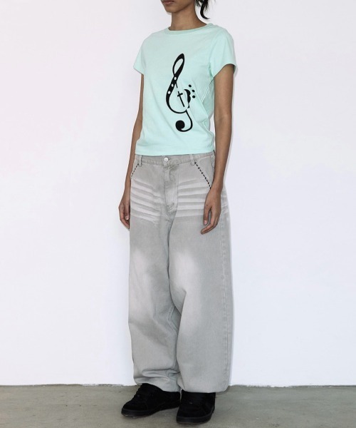 FANCY CLUB（ファンシークラブ）の「【FANCY CLUB】CLEF SYMBOL TEE / 【ファンシークラブ】クレフシンボル音符プリント半袖Tシャツ（Tシャツ/カットソー・レディース・ミント/ホワイト・ONE SIZE）」の15枚目の写真