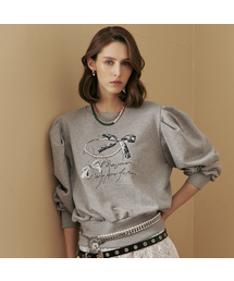 パールリボンビーズパフスリーブスウェットTシャツ