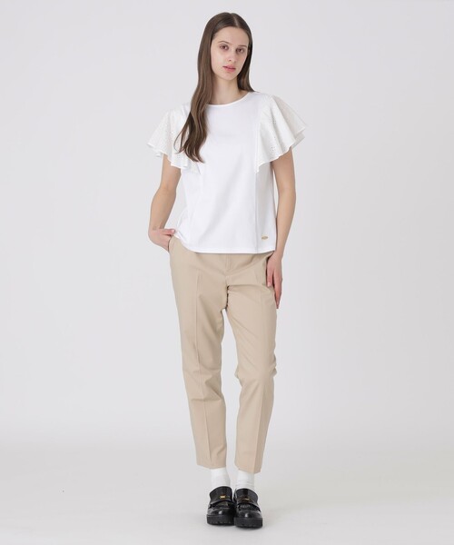 BLUE LABEL CRESTBRIDGE(ブルーレーベルクレストブリッジ)の「【接触冷感】シルケットスムースレーススリーブカットソー(Tシャツ/カットソー・レディース・ホワイト/ブラック・40/38)」の3枚目の写真