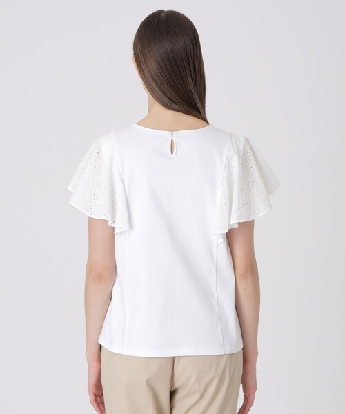 BLUE LABEL CRESTBRIDGE(ブルーレーベルクレストブリッジ)の「【接触冷感】シルケットスムースレーススリーブカットソー(Tシャツ/カットソー・レディース・ホワイト/ブラック・40/38)」の6枚目の写真