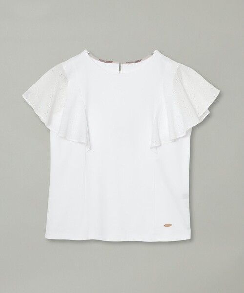 BLUE LABEL CRESTBRIDGE(ブルーレーベルクレストブリッジ)の「【接触冷感】シルケットスムースレーススリーブカットソー(Tシャツ/カットソー・レディース・ホワイト/ブラック・40/38)」の10枚目の写真