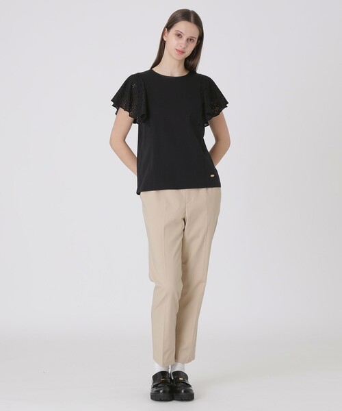 BLUE LABEL CRESTBRIDGE(ブルーレーベルクレストブリッジ)の「【接触冷感】シルケットスムースレーススリーブカットソー(Tシャツ/カットソー・レディース・ホワイト/ブラック・40/38)」の11枚目の写真
