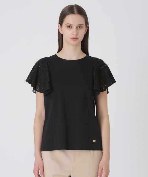 BLUE LABEL CRESTBRIDGE(ブルーレーベルクレストブリッジ)の「【接触冷感】シルケットスムースレーススリーブカットソー(Tシャツ/カットソー・レディース・ホワイト/ブラック・40/38)」の12枚目の写真