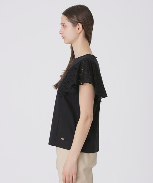 BLUE LABEL CRESTBRIDGE(ブルーレーベルクレストブリッジ)の「【接触冷感】シルケットスムースレーススリーブカットソー(Tシャツ/カットソー・レディース・ホワイト/ブラック・40/38)」の13枚目の写真