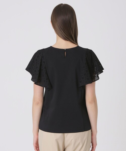 BLUE LABEL CRESTBRIDGE(ブルーレーベルクレストブリッジ)の「【接触冷感】シルケットスムースレーススリーブカットソー(Tシャツ/カットソー・レディース・ホワイト/ブラック・40/38)」の14枚目の写真