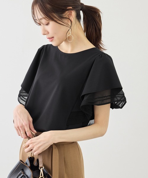 ROPE' PICNIC(ロペピクニック)の「【ベストヒット】レースドッキングフレアスリーブカットトップス/UVカット・接触冷感(Tシャツ/カットソー・レディース・サックスブルー/ピンク系その他/ブラック/ホワイト・FREE)」の6枚目の写真
