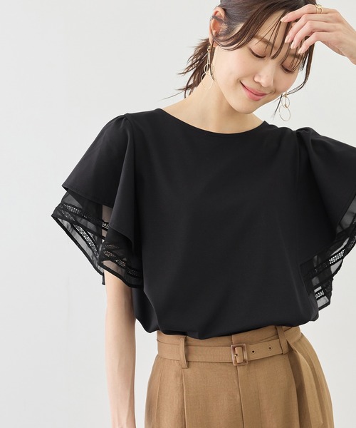 ROPE' PICNIC(ロペピクニック)の「【ベストヒット】レースドッキングフレアスリーブカットトップス/UVカット・接触冷感(Tシャツ/カットソー・レディース・サックスブルー/ピンク系その他/ブラック/ホワイト・FREE)」の7枚目の写真