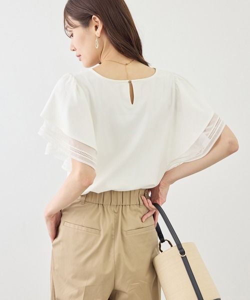 ROPE' PICNIC(ロペピクニック)の「【ベストヒット】レースドッキングフレアスリーブカットトップス/UVカット・接触冷感(Tシャツ/カットソー・レディース・サックスブルー/ピンク系その他/ブラック/ホワイト・FREE)」の12枚目の写真