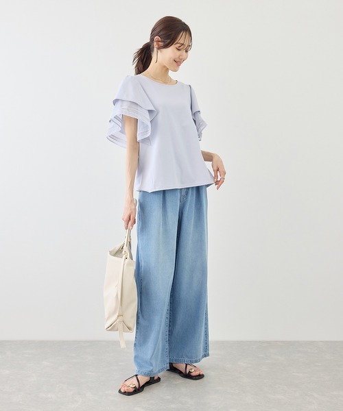 ROPE' PICNIC(ロペピクニック)の「【ベストヒット】レースドッキングフレアスリーブカットトップス/UVカット・接触冷感(Tシャツ/カットソー・レディース・サックスブルー/ピンク系その他/ブラック/ホワイト・FREE)」の13枚目の写真