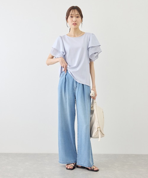 ROPE' PICNIC(ロペピクニック)の「【ベストヒット】レースドッキングフレアスリーブカットトップス/UVカット・接触冷感(Tシャツ/カットソー・レディース・サックスブルー/ピンク系その他/ブラック/ホワイト・FREE)」の14枚目の写真