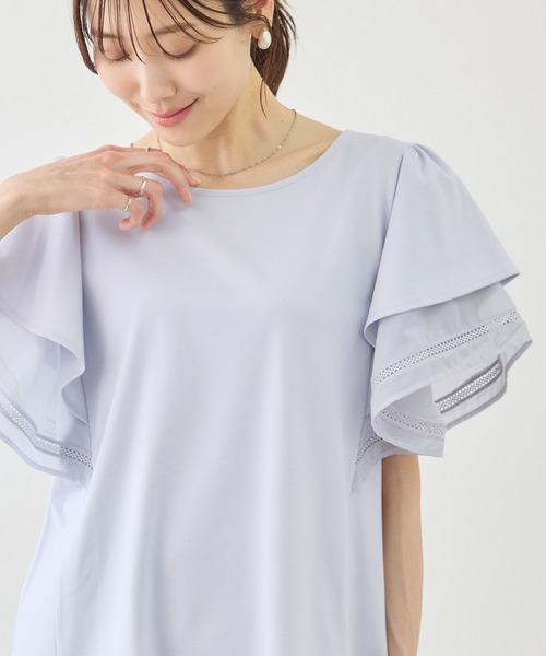 ROPE' PICNIC(ロペピクニック)の「【ベストヒット】レースドッキングフレアスリーブカットトップス/UVカット・接触冷感(Tシャツ/カットソー・レディース・サックスブルー/ピンク系その他/ブラック/ホワイト・FREE)」の17枚目の写真