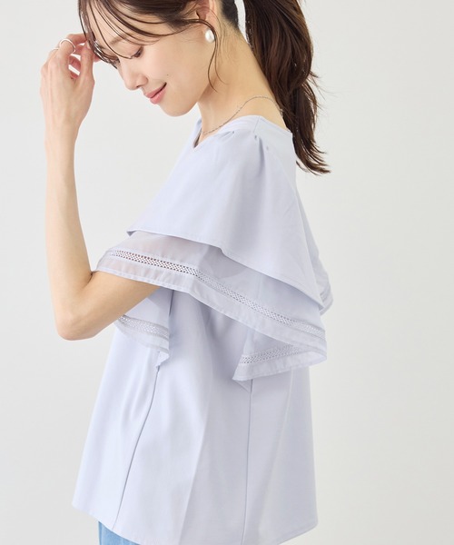 ROPE' PICNIC(ロペピクニック)の「【ベストヒット】レースドッキングフレアスリーブカットトップス/UVカット・接触冷感(Tシャツ/カットソー・レディース・サックスブルー/ピンク系その他/ブラック/ホワイト・FREE)」の18枚目の写真