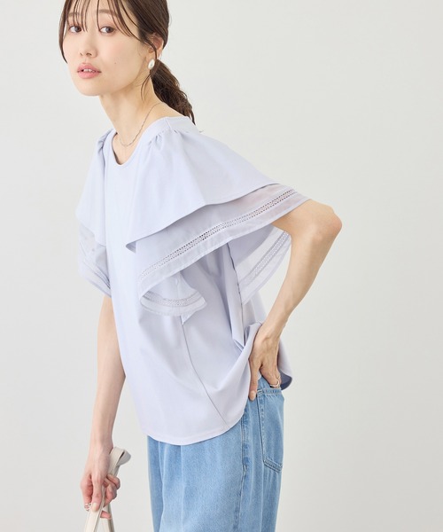 ROPE' PICNIC(ロペピクニック)の「【ベストヒット】レースドッキングフレアスリーブカットトップス/UVカット・接触冷感(Tシャツ/カットソー・レディース・サックスブルー/ピンク系その他/ブラック/ホワイト・FREE)」の19枚目の写真