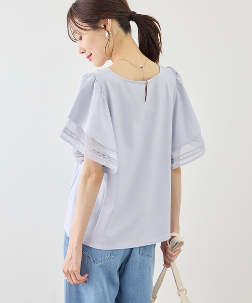 ROPE' PICNIC(ロペピクニック)の「【ベストヒット】レースドッキングフレアスリーブカットトップス/UVカット・接触冷感(Tシャツ/カットソー・レディース・サックスブルー/ピンク系その他/ブラック/ホワイト・FREE)」の20枚目の写真