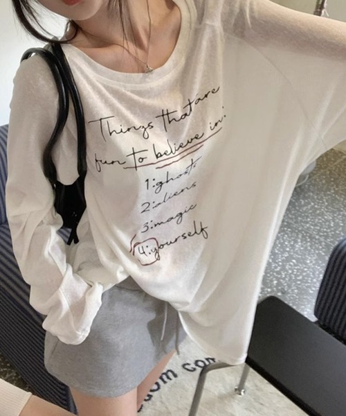 GLAMOROUS JANE(グラマラスジェーン)の「ロゴプリントシアー長袖トップス(Tシャツ/カットソー・レディース・ブルー/ホワイト・FREE)」の2枚目の写真