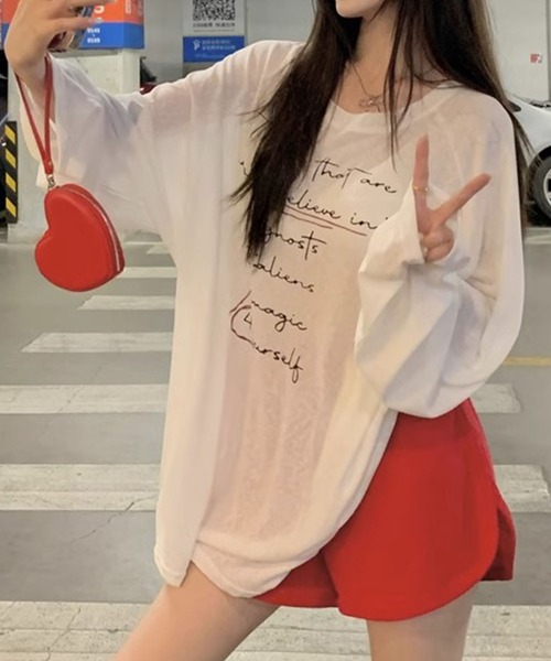 GLAMOROUS JANE(グラマラスジェーン)の「ロゴプリントシアー長袖トップス(Tシャツ/カットソー・レディース・ブルー/ホワイト・FREE)」の3枚目の写真