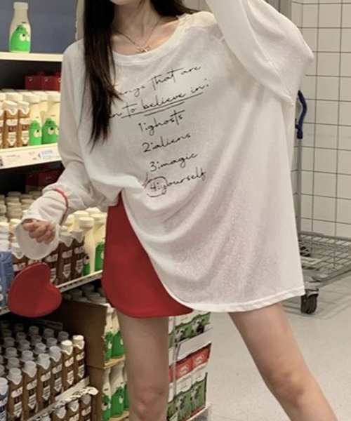 GLAMOROUS JANE(グラマラスジェーン)の「ロゴプリントシアー長袖トップス(Tシャツ/カットソー・レディース・ブルー/ホワイト・FREE)」の4枚目の写真