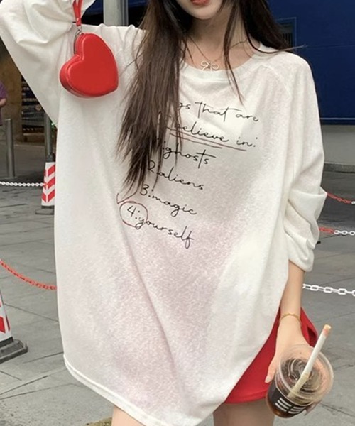 GLAMOROUS JANE(グラマラスジェーン)の「ロゴプリントシアー長袖トップス(Tシャツ/カットソー・レディース・ブルー/ホワイト・FREE)」の5枚目の写真
