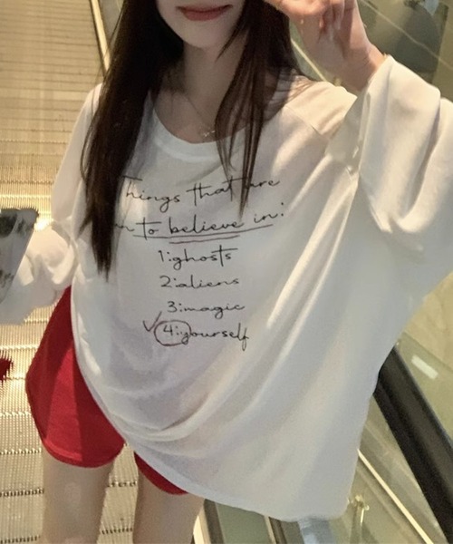 GLAMOROUS JANE(グラマラスジェーン)の「ロゴプリントシアー長袖トップス(Tシャツ/カットソー・レディース・ブルー/ホワイト・FREE)」の6枚目の写真