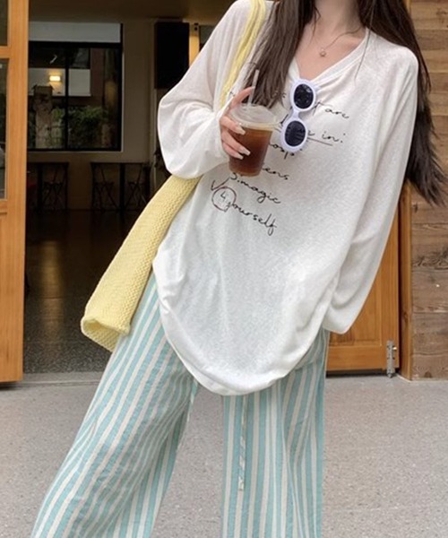 GLAMOROUS JANE(グラマラスジェーン)の「ロゴプリントシアー長袖トップス(Tシャツ/カットソー・レディース・ブルー/ホワイト・FREE)」の7枚目の写真