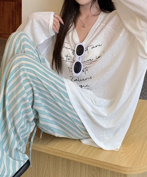 GLAMOROUS JANE(グラマラスジェーン)の「ロゴプリントシアー長袖トップス(Tシャツ/カットソー・レディース・ブルー/ホワイト・FREE)」の11枚目の写真