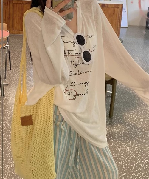 GLAMOROUS JANE(グラマラスジェーン)の「ロゴプリントシアー長袖トップス(Tシャツ/カットソー・レディース・ブルー/ホワイト・FREE)」の13枚目の写真