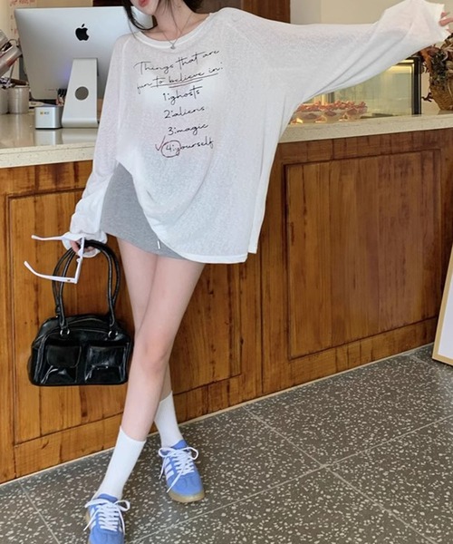 GLAMOROUS JANE(グラマラスジェーン)の「ロゴプリントシアー長袖トップス(Tシャツ/カットソー・レディース・ブルー/ホワイト・FREE)」の14枚目の写真