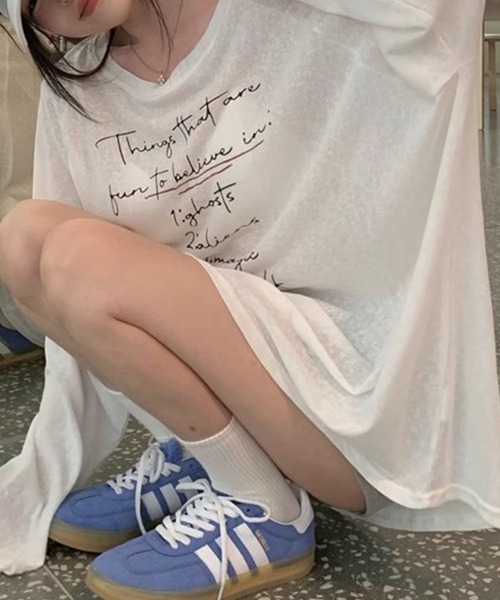 GLAMOROUS JANE(グラマラスジェーン)の「ロゴプリントシアー長袖トップス(Tシャツ/カットソー・レディース・ブルー/ホワイト・FREE)」の15枚目の写真