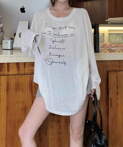 GLAMOROUS JANE(グラマラスジェーン)の「ロゴプリントシアー長袖トップス(Tシャツ/カットソー・レディース・ブルー/ホワイト・FREE)」の16枚目の写真