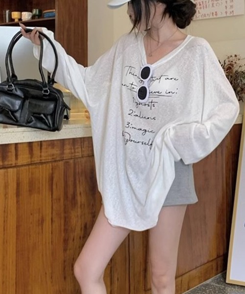 GLAMOROUS JANE(グラマラスジェーン)の「ロゴプリントシアー長袖トップス(Tシャツ/カットソー・レディース・ブルー/ホワイト・FREE)」の18枚目の写真