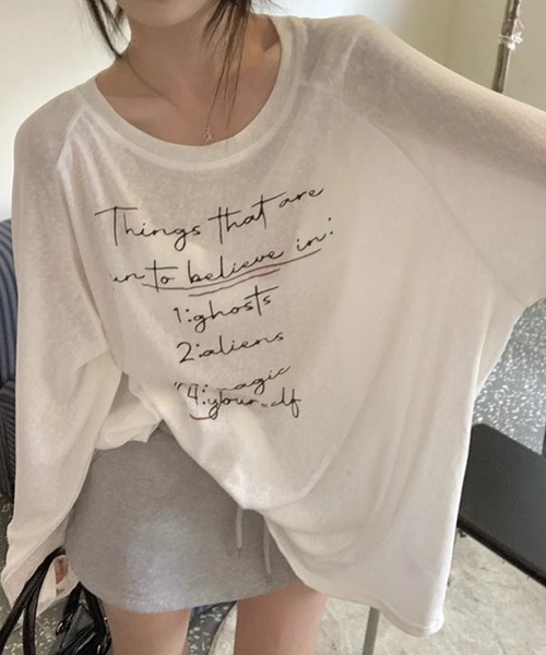 GLAMOROUS JANE(グラマラスジェーン)の「ロゴプリントシアー長袖トップス(Tシャツ/カットソー・レディース・ブルー/ホワイト・FREE)」の19枚目の写真