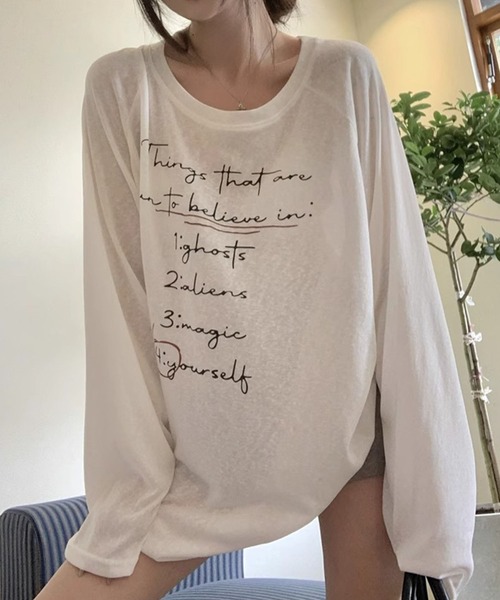 GLAMOROUS JANE(グラマラスジェーン)の「ロゴプリントシアー長袖トップス(Tシャツ/カットソー・レディース・ブルー/ホワイト・FREE)」の20枚目の写真