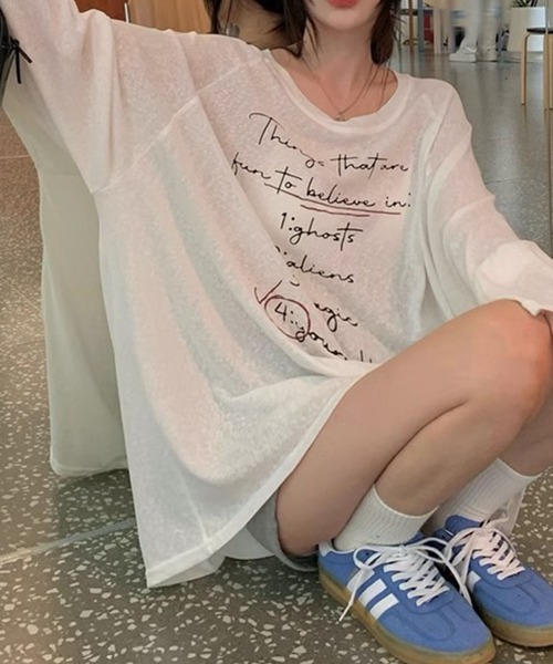 GLAMOROUS JANE(グラマラスジェーン)の「ロゴプリントシアー長袖トップス(Tシャツ/カットソー・レディース・ブルー/ホワイト・FREE)」の21枚目の写真