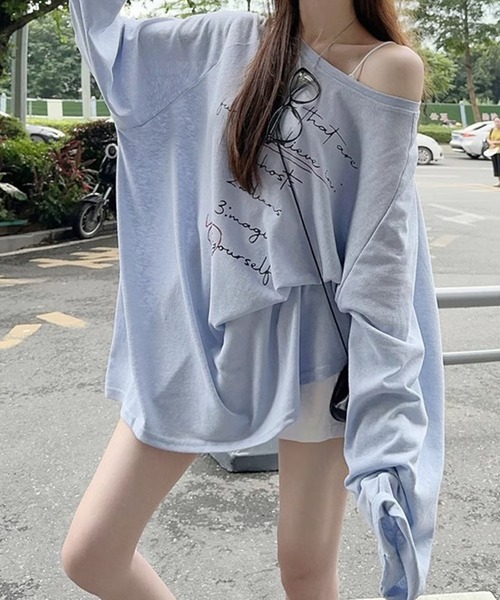 GLAMOROUS JANE(グラマラスジェーン)の「ロゴプリントシアー長袖トップス(Tシャツ/カットソー・レディース・ブルー/ホワイト・FREE)」の22枚目の写真