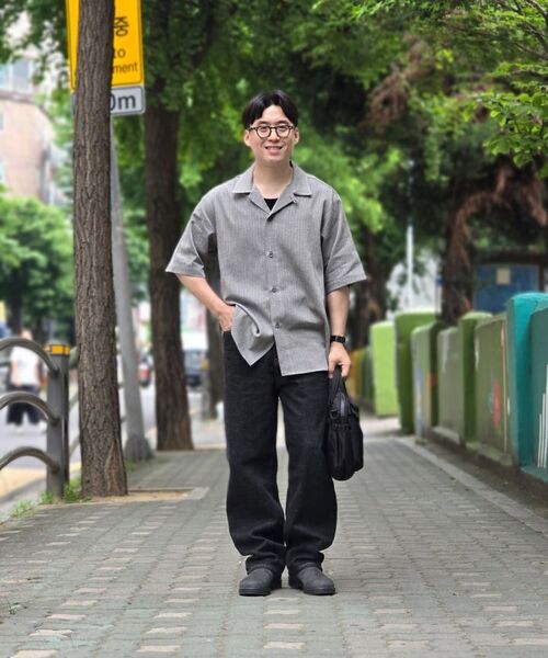 A NOTHING(アナッシング)の「HERRINGBONE LINEN TAILORED 1/2 SHIRT (Black)(シャツ/ブラウス・メンズ・その他・SMALL/MEDIUM/LARGE)」の5枚目の写真