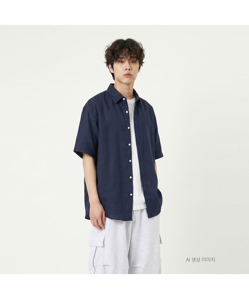 UMM(ウム)の「ピュアコットンオーバーサイズ半袖クールシャツ4COLOR(シャツ/ブラウス・メンズ・オートミール/ネイビー/ホワイト/スカイブルー・1/2/3)」の4枚目の写真