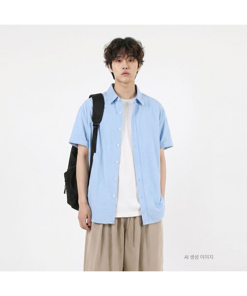 UMM(ウム)の「ピュアコットンオーバーサイズ半袖クールシャツ4COLOR(シャツ/ブラウス・メンズ・オートミール/ネイビー/ホワイト/スカイブルー・1/2/3)」の3枚目の写真