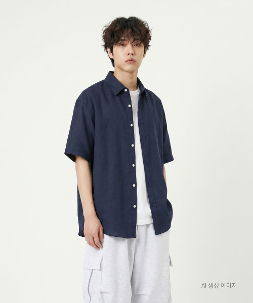 UMM(ウム)の「ピュアコットンオーバーサイズ半袖クールシャツ4COLOR(シャツ/ブラウス・メンズ・オートミール/ネイビー/ホワイト/スカイブルー・1/2/3)」の6枚目の写真