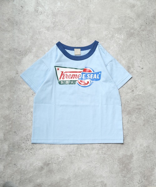 DILASH（ディラッシュ）の「【ユニセックス】アメカジロゴプリント リンガー半袖Tシャツ（Tシャツ/カットソー・キッズ・オフホワイト/サックスブルー・100/110/120/130/140/80/90）」の3枚目の写真