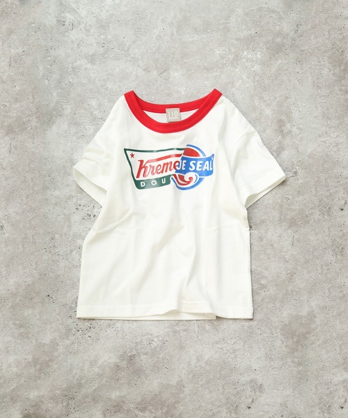 DILASH（ディラッシュ）の「【ユニセックス】アメカジロゴプリント リンガー半袖Tシャツ（Tシャツ/カットソー・キッズ・オフホワイト/サックスブルー・100/110/120/130/140/80/90）」の4枚目の写真
