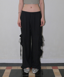 LINEN CARGO WIDE PANTS [BLACK]