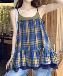 マドラスチェック ティアードフリルキャミチュニック